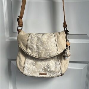 Sakroots Cream and Brown Crossbody Bag with Intricate Design